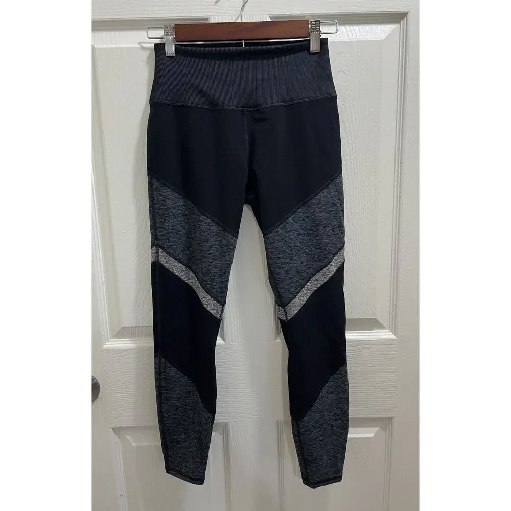 Alo Yoga Sheila Alosoft 7/8 Leggings Size Small Black Gray Activewear Pilates